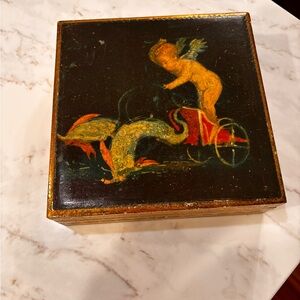 Mid-Century Gilded Italian Box with Key.  8x8 square box.
